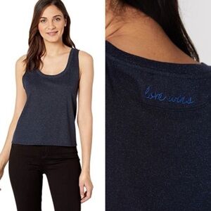 SPIRITUAL GANGSTER Sparkle Love Wins Knit Navy Scoop Tank Top